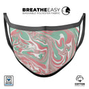 Marbleized Swirling Pink and Green - Made in USA Mouth Cover Unisex Anti-Dust Cotton Blend Reusable & Washable Face Mask with Adjustable Sizing for Adult or Child