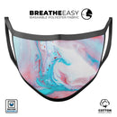 Marbleized Teal and Pink V2 - Made in USA Mouth Cover Unisex Anti-Dust Cotton Blend Reusable & Washable Face Mask with Adjustable Sizing for Adult or Child