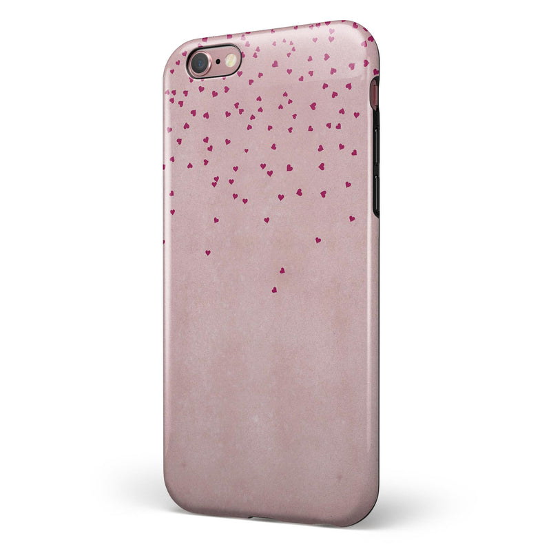 Mauve Hearts Over Pale Pink Watercolor  iPhone 6/6s or 6/6s Plus 2-Piece Hybrid INK-Fuzed Case