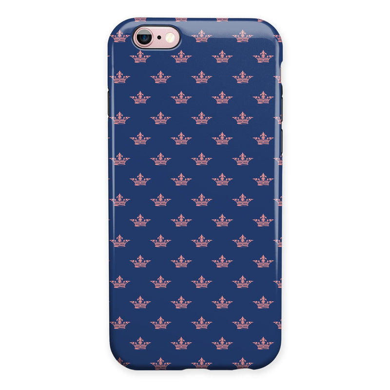 Micro Coral Crowns Over Navy iPhone 6/6s or 6/6s Plus 2-Piece Hybrid INK-Fuzed Case