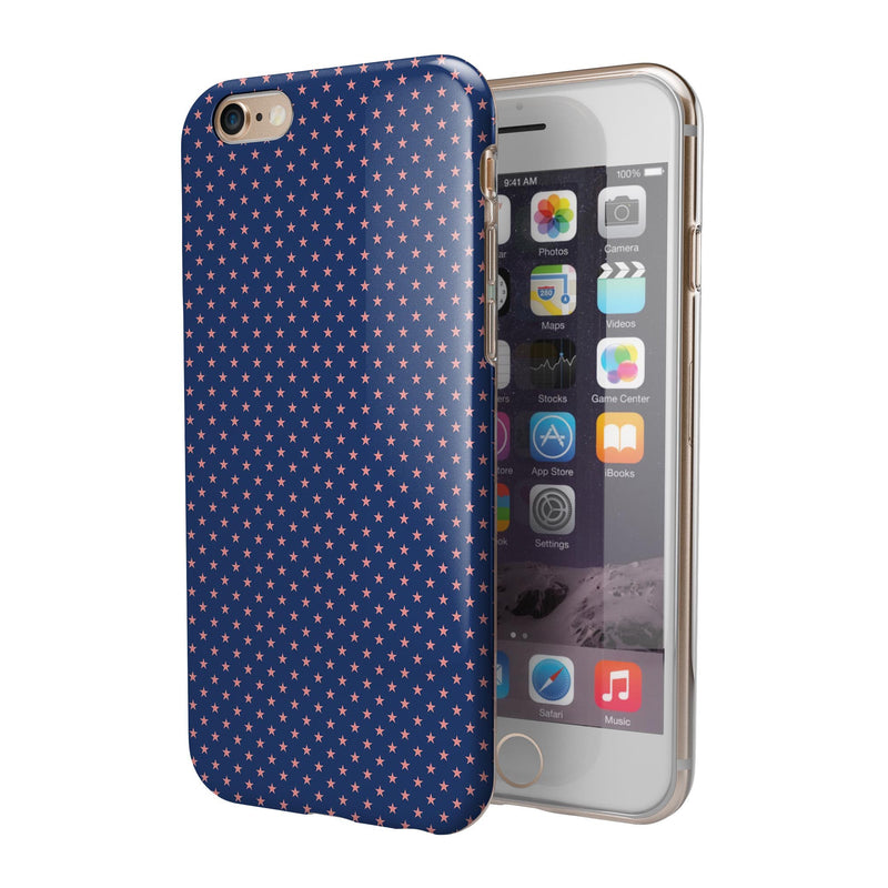 Micro Coral Stars Over Navy Pattern iPhone 6/6s or 6/6s Plus 2-Piece Hybrid INK-Fuzed Case
