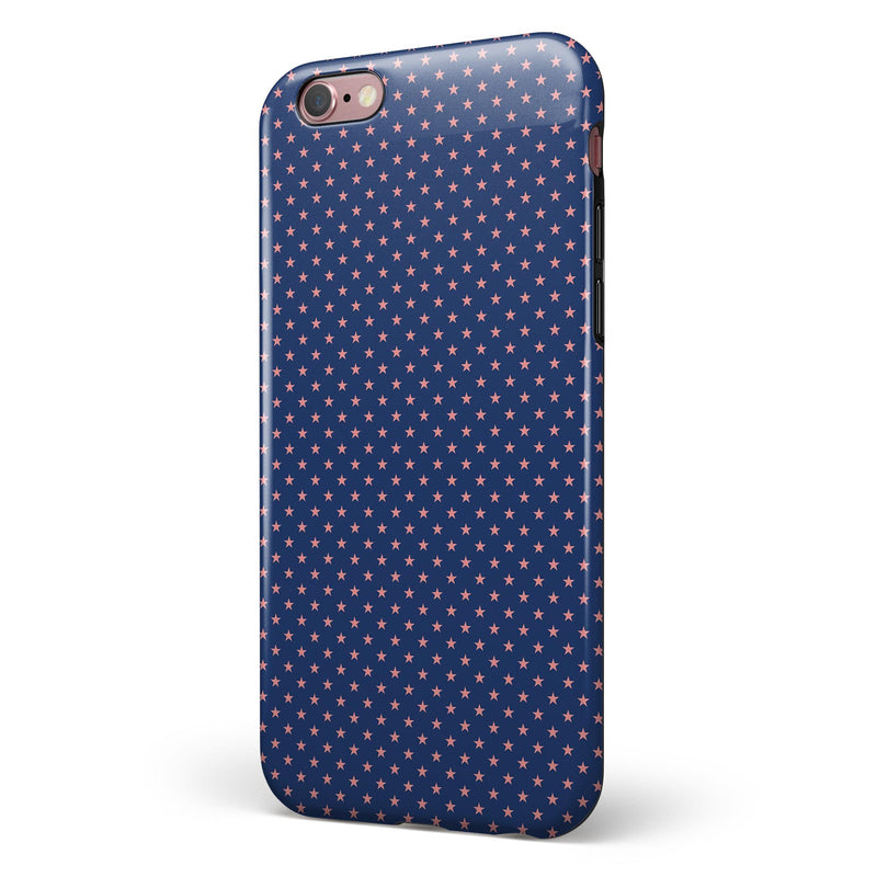 Micro Coral Stars Over Navy Pattern iPhone 6/6s or 6/6s Plus 2-Piece Hybrid INK-Fuzed Case