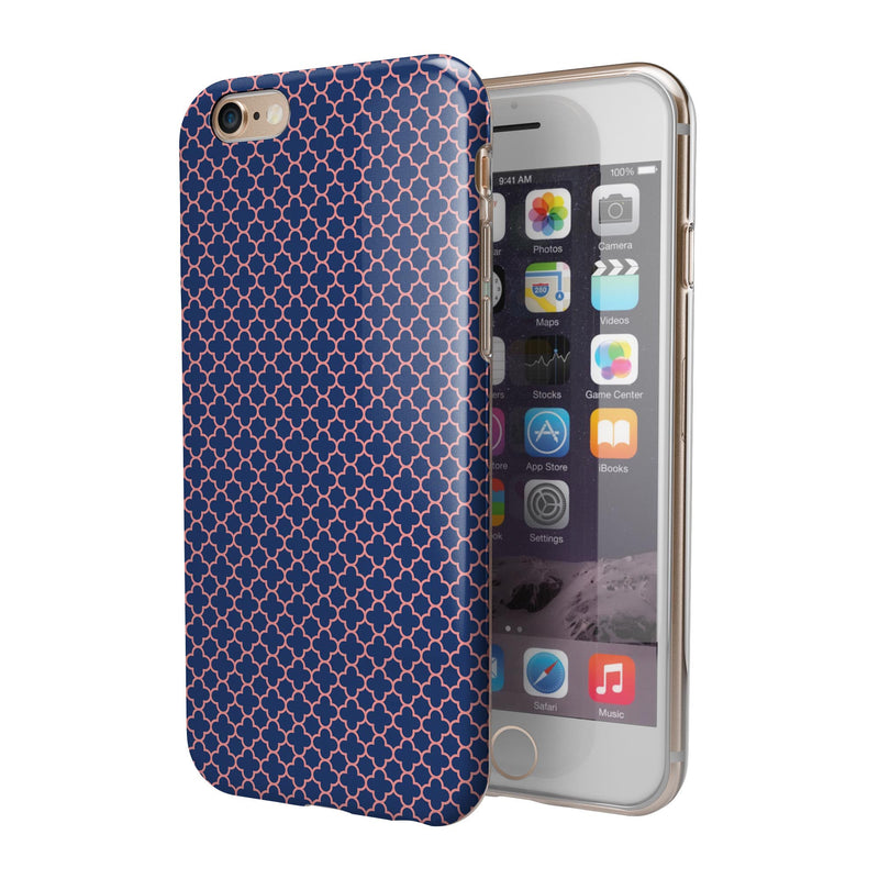 Micro Coral and Navy Quartrefoil iPhone 6/6s or 6/6s Plus 2-Piece Hybrid INK-Fuzed Case