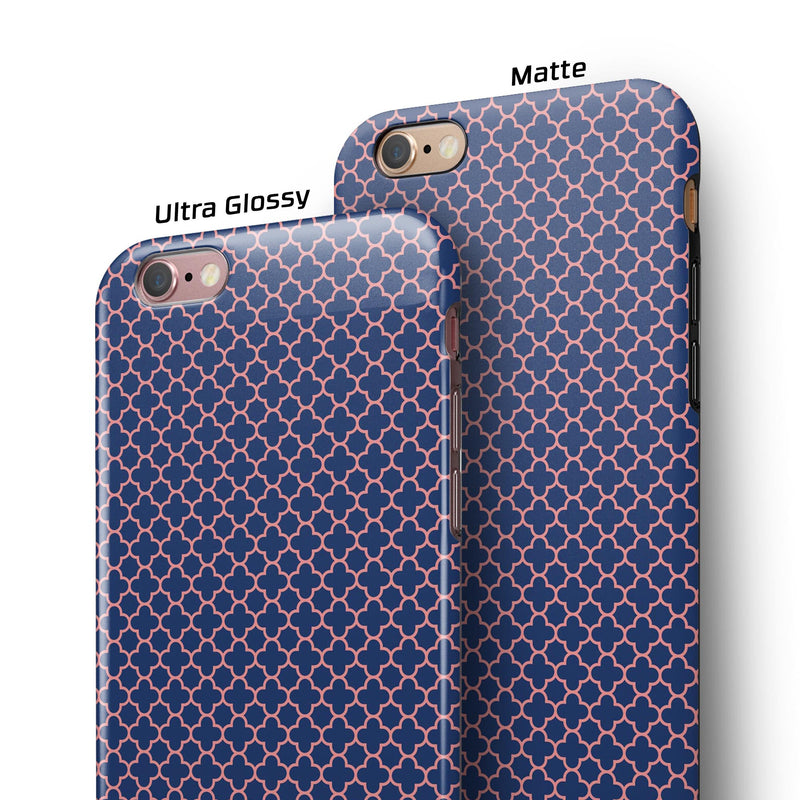 Micro Coral and Navy Quartrefoil iPhone 6/6s or 6/6s Plus 2-Piece Hybrid INK-Fuzed Case