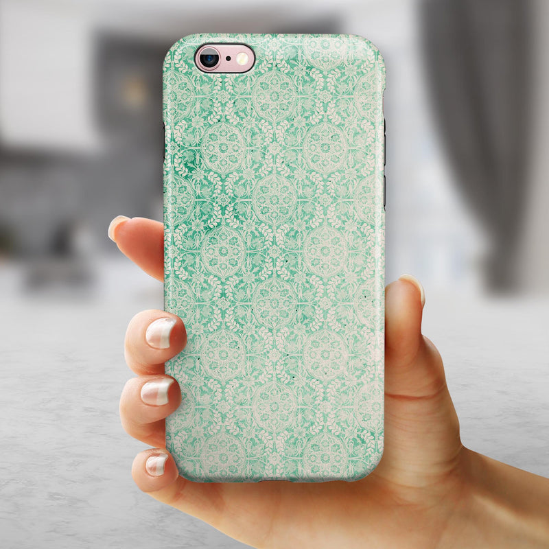 Micro Faded Green Damask Pattern iPhone 6/6s or 6/6s Plus 2-Piece Hybrid INK-Fuzed Case