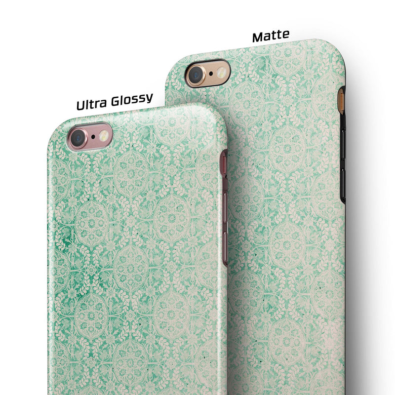 Micro Faded Green Damask Pattern iPhone 6/6s or 6/6s Plus 2-Piece Hybrid INK-Fuzed Case
