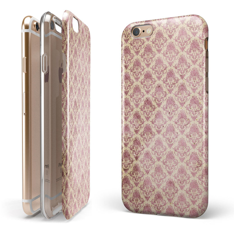 Micro Maroon and Faded Yellow Rococo Pattern iPhone 6/6s or 6/6s Plus 2-Piece Hybrid INK-Fuzed Case