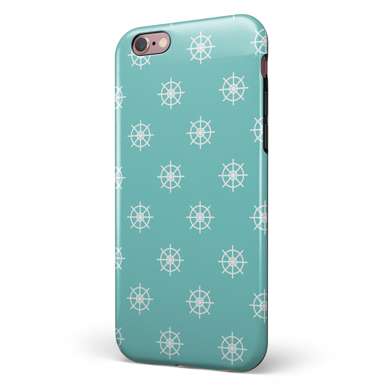 Micro White Ship Wheels Over Teal iPhone 6/6s or 6/6s Plus 2-Piece Hybrid INK-Fuzed Case