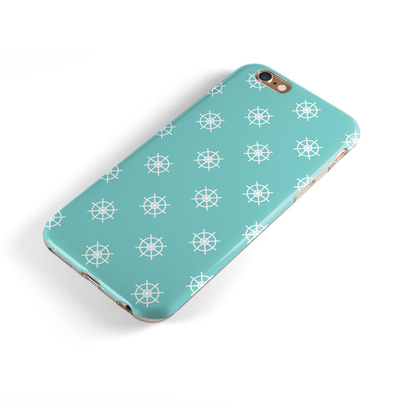 Micro White Ship Wheels Over Teal iPhone 6/6s or 6/6s Plus 2-Piece Hybrid INK-Fuzed Case