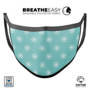 Micro White Ship Wheels Over Teal - Made in USA Mouth Cover Unisex Anti-Dust Cotton Blend Reusable & Washable Face Mask with Adjustable Sizing for Adult or Child