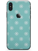 Micro White Ship Wheels Over Teal - iPhone X Skin-Kit