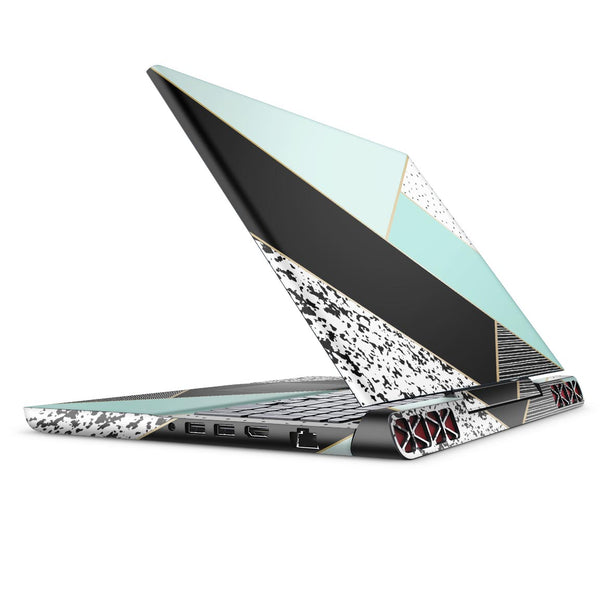 Minimalistic Mint and Gold Striped V1 - Full Body Skin Decal Wrap Kit for the Dell Inspiron 15 7000 Gaming Laptop (2017 Model)