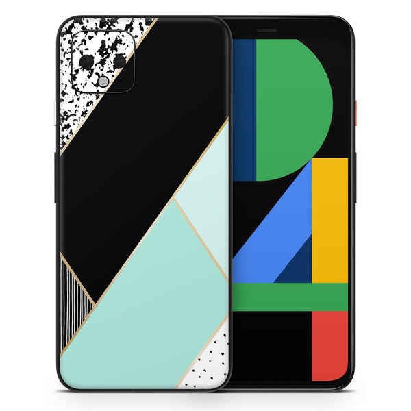 Minimalistic Mint and Gold Striped V1 - Full Body Skin Decal Wrap Kit for Google Pixel