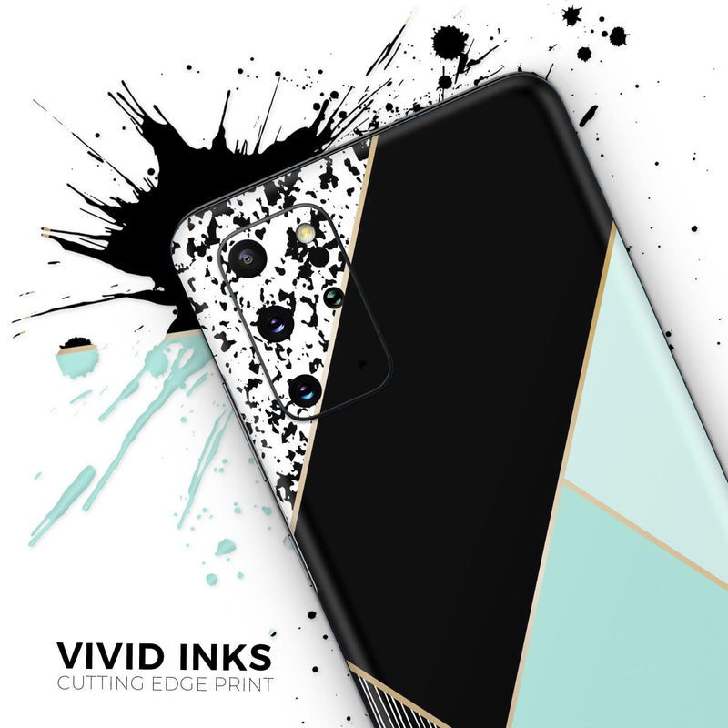 Minimalistic Mint and Gold Striped V1 - Full Body Skin Decal Wrap Kit for Samsung Galaxy Phones