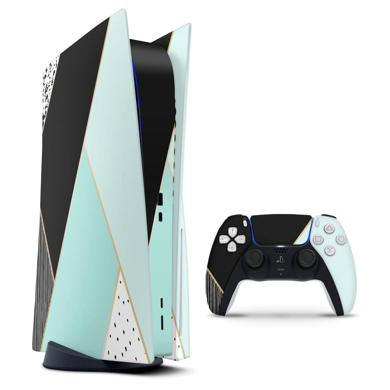 Minimalistic Mint and Gold Striped V1 - Full Body Skin Decal Wrap Kit for Sony Playstation 5, Playstation 4, Playstation 3, & Controllers