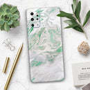Mint Marble & Digital Gold Foil V10 - Premium Vinyl Skin Decal for Samsung Galaxy S25 Ultra, S24, S23, S22 & All Galaxy S Models