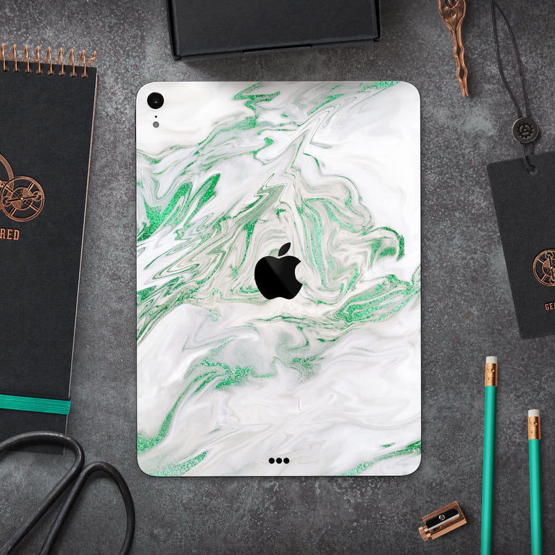 Mint Marble & Digital Gold Foil V10 - Full Body Skin Decal for the Apple iPad Pro 12.9", 11", 10.5", 9.7", Air or Mini (All Models Available)