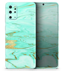 Mint Marble & Digital Gold Foil V11 - Premium Vinyl Skin Decal for Samsung Galaxy S25 Ultra, S24, S23, S22 & All Galaxy S Models