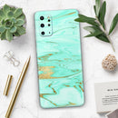 Mint Marble & Digital Gold Foil V11 - Premium Vinyl Skin Decal for Samsung Galaxy S25 Ultra, S24, S23, S22 & All Galaxy S Models