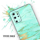 Mint Marble & Digital Gold Foil V11 - Premium Vinyl Skin Decal for Samsung Galaxy S25 Ultra, S24, S23, S22 & All Galaxy S Models