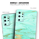 Mint Marble & Digital Gold Foil V11 - Premium Vinyl Skin Decal for Samsung Galaxy S25 Ultra, S24, S23, S22 & All Galaxy S Models