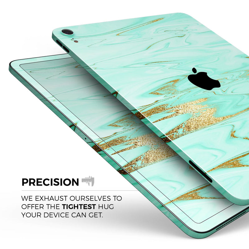 Mint Marble & Digital Gold Foil V11 - Full Body Skin Decal for the Apple iPad Pro 12.9", 11", 10.5", 9.7", Air or Mini (All Models Available)