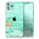 Mint Marble & Digital Gold Foil V11 - Vinyl Skin Wrap for iPhone 17 Pro Max, 17 Pro, 17 Air, 17, 16 & All Models — Soft Matte or Ultra Gloss