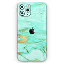 Mint Marble & Digital Gold Foil V11 - Vinyl Skin Wrap for iPhone 17 Pro Max, 17 Pro, 17 Air, 17, 16 & All Models — Soft Matte or Ultra Gloss