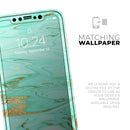 Mint Marble & Digital Gold Foil V11 - Vinyl Skin Wrap for iPhone 17 Pro Max, 17 Pro, 17 Air, 17, 16 & All Models — Soft Matte or Ultra Gloss