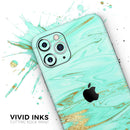 Mint Marble & Digital Gold Foil V11 - Vinyl Skin Wrap for iPhone 17 Pro Max, 17 Pro, 17 Air, 17, 16 & All Models — Soft Matte or Ultra Gloss
