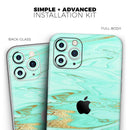 Mint Marble & Digital Gold Foil V11 - Vinyl Skin Wrap for iPhone 17 Pro Max, 17 Pro, 17 Air, 17, 16 & All Models — Soft Matte or Ultra Gloss