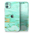 Mint Marble & Digital Gold Foil V11 - Vinyl Skin Wrap for iPhone 17 Pro Max, 17 Pro, 17 Air, 17, 16 & All Models — Soft Matte or Ultra Gloss