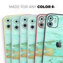 Mint Marble & Digital Gold Foil V11 - Vinyl Skin Wrap for iPhone 17 Pro Max, 17 Pro, 17 Air, 17, 16 & All Models — Soft Matte or Ultra Gloss