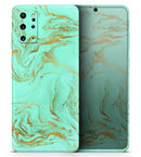Mint Marble & Digital Gold Foil V12 - Premium Vinyl Skin Decal for Samsung Galaxy S25 Ultra, S24, S23, S22 & All Galaxy S Models