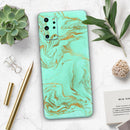 Mint Marble & Digital Gold Foil V12 - Premium Vinyl Skin Decal for Samsung Galaxy S25 Ultra, S24, S23, S22 & All Galaxy S Models