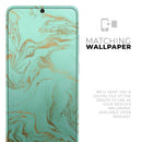 Mint Marble & Digital Gold Foil V12 - Premium Vinyl Skin Decal for Samsung Galaxy S25 Ultra, S24, S23, S22 & All Galaxy S Models