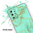 Mint Marble & Digital Gold Foil V12 - Premium Vinyl Skin Decal for Samsung Galaxy S25 Ultra, S24, S23, S22 & All Galaxy S Models