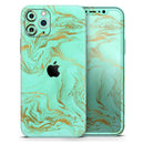 Mint Marble & Digital Gold Foil V12 - Vinyl Skin Wrap for iPhone 17 Pro Max, 17 Pro, 17 Air, 17, 16 & All Models — Soft Matte or Ultra Gloss