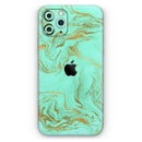 Mint Marble & Digital Gold Foil V12 - Vinyl Skin Wrap for iPhone 17 Pro Max, 17 Pro, 17 Air, 17, 16 & All Models — Soft Matte or Ultra Gloss
