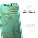 Mint Marble & Digital Gold Foil V12 - Vinyl Skin Wrap for iPhone 17 Pro Max, 17 Pro, 17 Air, 17, 16 & All Models — Soft Matte or Ultra Gloss