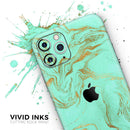 Mint Marble & Digital Gold Foil V12 - Vinyl Skin Wrap for iPhone 17 Pro Max, 17 Pro, 17 Air, 17, 16 & All Models — Soft Matte or Ultra Gloss