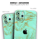 Mint Marble & Digital Gold Foil V12 - Vinyl Skin Wrap for iPhone 17 Pro Max, 17 Pro, 17 Air, 17, 16 & All Models — Soft Matte or Ultra Gloss