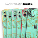 Mint Marble & Digital Gold Foil V12 - Vinyl Skin Wrap for iPhone 17 Pro Max, 17 Pro, 17 Air, 17, 16 & All Models — Soft Matte or Ultra Gloss