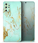 Mint Marble & Digital Gold Foil V1 - Skin-Kit for the Samsung Galaxy S-Series S20, S20 Plus, S20 Ultra , S10 & others (All Galaxy Devices Available)