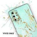 Mint Marble & Digital Gold Foil V1 - Skin-Kit for the Samsung Galaxy S-Series S20, S20 Plus, S20 Ultra , S10 & others (All Galaxy Devices Available)
