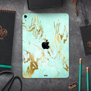 Mint Marble & Digital Gold Foil V1 - Full Body Skin Decal for the Apple iPad Pro 12.9", 11", 10.5", 9.7", Air or Mini (All Models Available)