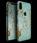 Mint Marble & Digital Gold Foil V1 - iPhone XS MAX, XS/X, 8/8+, 7/7+, 5/5S/SE Skin-Kit (All iPhones Available)