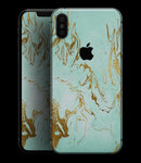 Mint Marble & Digital Gold Foil V1 - iPhone XS MAX, XS/X, 8/8+, 7/7+, 5/5S/SE Skin-Kit (All iPhones Available)