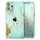 Mint Marble & Digital Gold Foil V1 - Vinyl Skin Wrap for iPhone 17 Pro Max, 17 Pro, 17 Air, 17, 16 & All Models — Soft Matte or Ultra Gloss