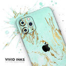 Mint Marble & Digital Gold Foil V1 - Vinyl Skin Wrap for iPhone 17 Pro Max, 17 Pro, 17 Air, 17, 16 & All Models — Soft Matte or Ultra Gloss
